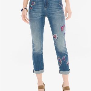 Chico’s Platinum Paisley Embroidered Girlfriend Crop jeans size 2 or 12